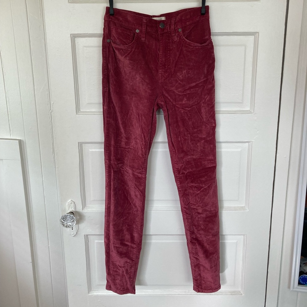 Maroon crushed red velvet Madewell jeans